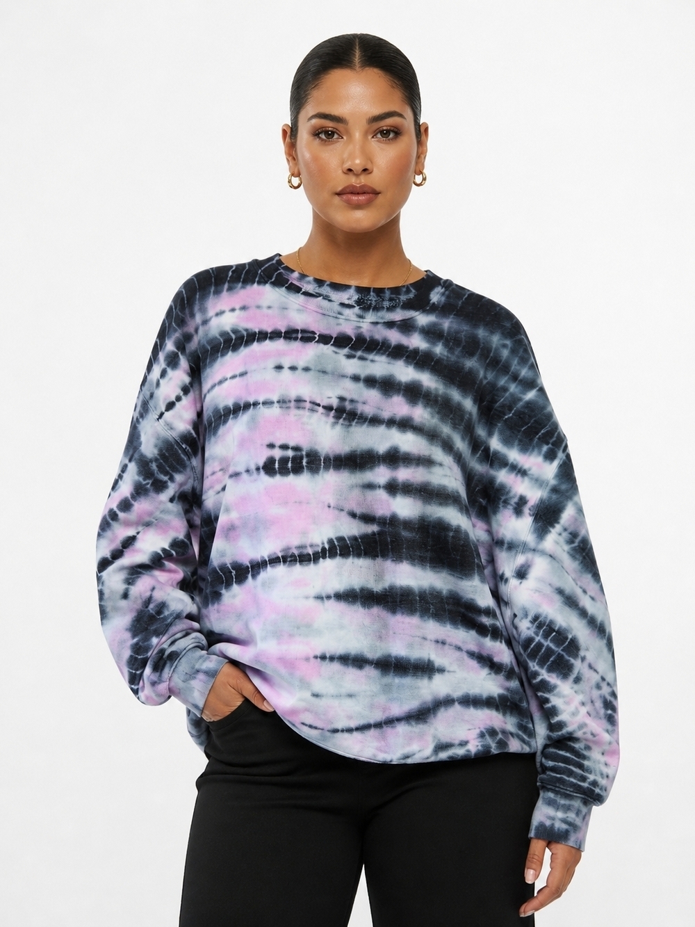 PINK Victoria's Secret Black and Pink Tie-Dye Crewneck Sweatshirt.  Size XS.